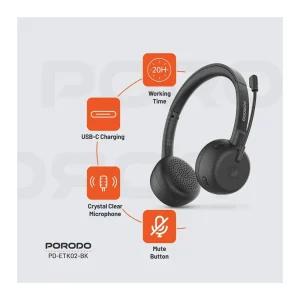 PORODO OFFICE BT WIRELESS HEADSET 20W – Black PORODO OFFICE BT WIRELESS HEADSET 20W – Black