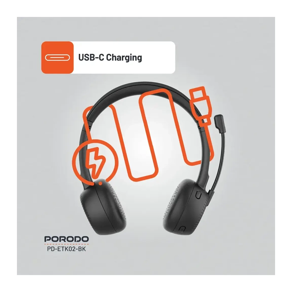 PORODO OFFICE BT WIRELESS HEADSET 20W – Black 3 PORODO OFFICE BT WIRELESS HEADSET 20W – Black - Image 3