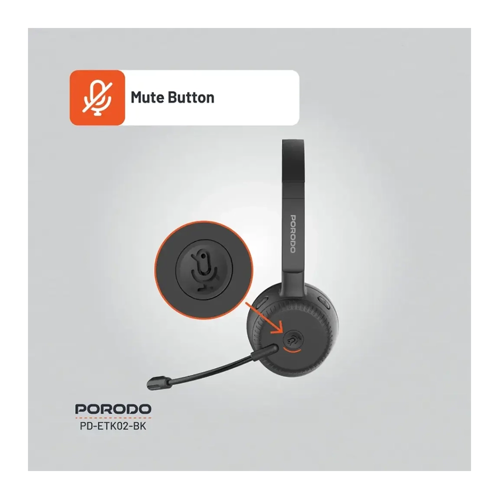 PORODO OFFICE BT WIRELESS HEADSET 20W – Black 2 PORODO OFFICE BT WIRELESS HEADSET 20W – Black - Image 2