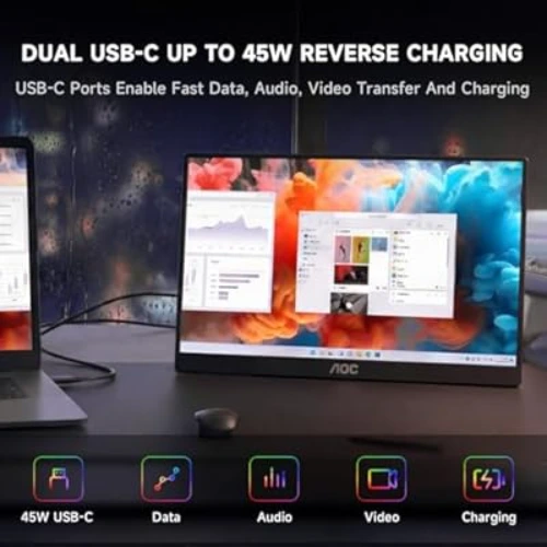 AOC 16T20 15.6″ FHD IPS Portable Monitor, USB‑C 3