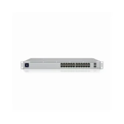Alternative view of Ubiquiti 24 Port Pro, Layer 3 Etherlighting switch with (2) 10 GbE PoE++, (22) 2.5 GbE PoE++, and (4) 10G SFP+ ports.