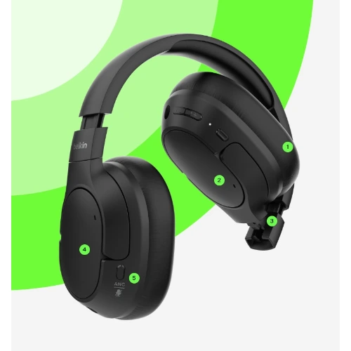 Belkin SoundForm Surround Wireless Over‑Ear Headphones Black 3 Belkin SoundForm Surround Wireless Over‑Ear Headphones Black - Image 3