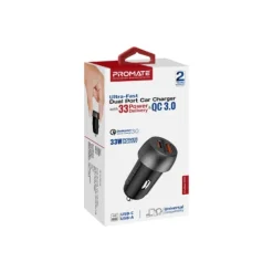 Promate DriveGear 33CC Car Charger 33W | Dual Port Fast Charging, USB-C & USB-A, Compact Design
