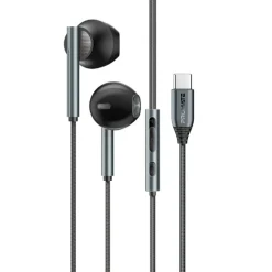 Promate Laxi‑S USB‑C Wired Earphones – High Fidelity Stereo ENC Mic Black