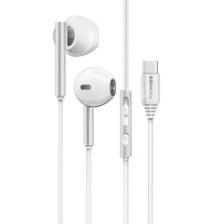 Promate Laxi‑S USB‑C Wired Earphones White – High Fidelity Stereo ENC Mic