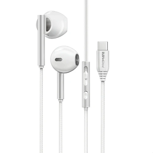Promate Laxi‑S USB‑C Wired Earphones White – High Fidelity Stereo ENC Mic 1 Promate Laxi‑S USB‑C Wired Earphones White – High Fidelity Stereo ENC Mic