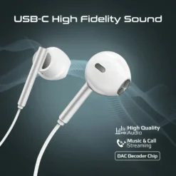 Alternative view of Promate Laxi‑S USB‑C Wired Earphones White – High Fidelity Stereo ENC Mic
