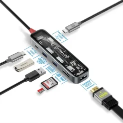 Promate TransHub‑Lite 7‑in‑1 USB‑C Hub 100W PD 4K HDMI