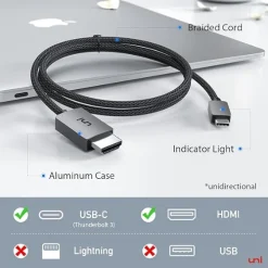 Pacmax 145 Alternative view of uni USB‑C to HDMI Cable 6ft | 4K Display Cable, Plug & Play, High-Speed Video Output