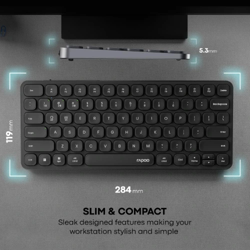 Rapoo E9050L Multi-Mode Ultra-Slim Wireless Keyboard (Arabic/English, Rechargeable, Dark) 4 Rapoo E9050L Multi-Mode Ultra-Slim Wireless Keyboard (Arabic/English, Rechargeable, Dark) - Image 4