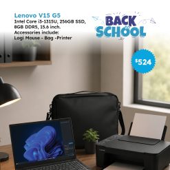 Lenovo v15, Core I3-1315U, 256GB, 8GB, 15.6, Mouse, Bag, Printer