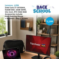 Lenovo LOQ,Core I7-14700HX, 512GB , 16GB DDR5, 15.6, RTX 5060 8GB, Gaming Mouse, Headset, Bag, Monitor