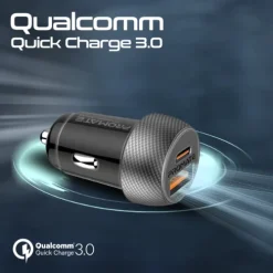 Promate 33W Power Delivery Dual Port Car Charger with 60W Fast Charging USB-C cable