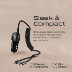 Promate 33W Car Charger with Lightning Connector & USB-C Cable