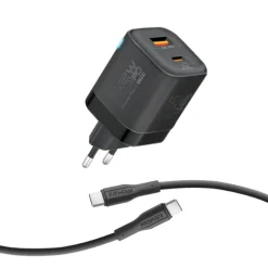 Promate 25W Dual Port Adapter Combo with 60W Fast Charging USB-C Cable