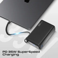 Pacmax 175 Alternative view of Promate 35W SuperSpeed Power Bank with Built-in
USB-C Cable & TFT Screen