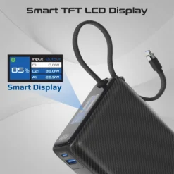 Promate 35W SuperSpeed Power Bank with Built-in
USB-C Cable & TFT Screen